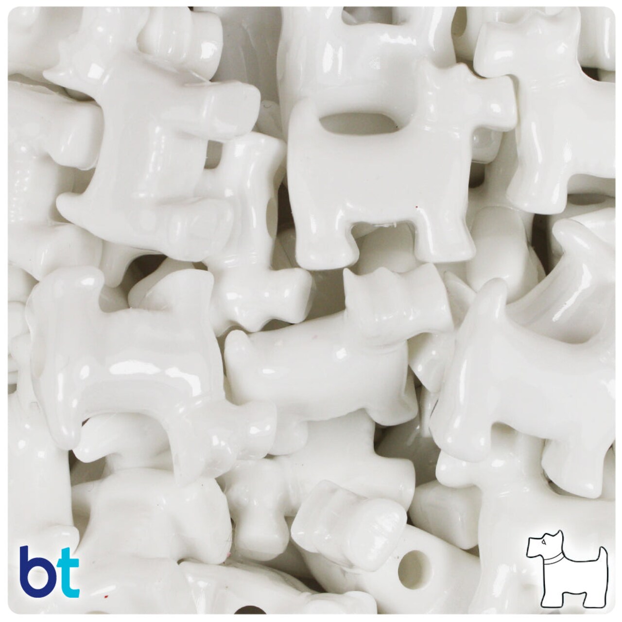 BeadTin White Opaque 24mm Scotty Dog Plastic Pony Beads (24pcs)